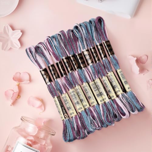 10 Skeins 87.5 Yards Variegated Embroidery Floss for Hand Sewing - color: Dark Purple