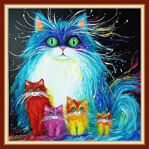Funxvoot Stamped Cross Stitch Kits for Beginners or Adults Embroidery Starter Patterns | DIY Printed Cross Stitch Kits Needlepoint for Adults or Kids 11CT-Colorful Cat 18x18 inch - color: color10