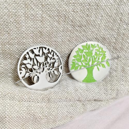 SUNOREEK Tree of Life Magnetic Needle Minder for Cross Stitch, Needle Holder for Embroidery Sewing Needlepoint Accessories, Silver and Gold, Stainless Steel, 2 Pack with Storage Case (Tree Silver) - color: tree silver