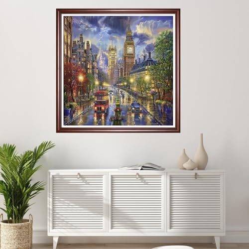 Redxing Stamped Cross Stitch Kits Full Range of Embroidery Starter Kits- Needlepoint Counted Cross Stitch Kits for Beginner Adults 11CT Printed Embroidery Kit-New York Street Scene 18x18 inchs - color: DIYArtsKit09