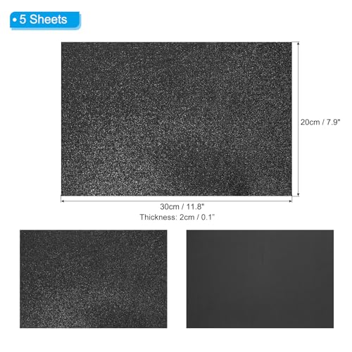 PATIKIL Black Shiny EVA Glitter Foam Sheet 11.8 x 7.9 Inch 2mm Thick Sparkle EVA Glitter Felt for Crafts DIY Project, 5 Pcs - color: Black