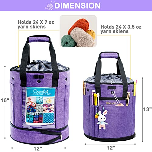 MYBAGZING Expandable Crochet Bag Organizer with Drawstring Closure, Round - color: Purple-Ⅰ, size: Large-Drawstring Closure