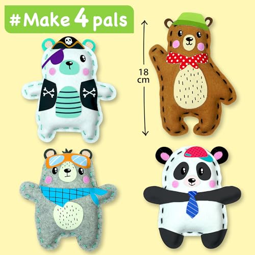 EZCRA Bear Sewing Kit for Kids Ages 4-8 - 4 Beginner Felt Projects - color: Bear 4-in-1