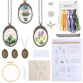 SUNNYCLUE DIY 3 Sets Embroidery Necklace Kits Embroidery Necklace Pendant with Paper Instructions Flower Pattern Cloth Thread Needle Hoops Mini Cross Stitch Kit for Beginner Starter Adult handmde Gift - style: Flower 4
