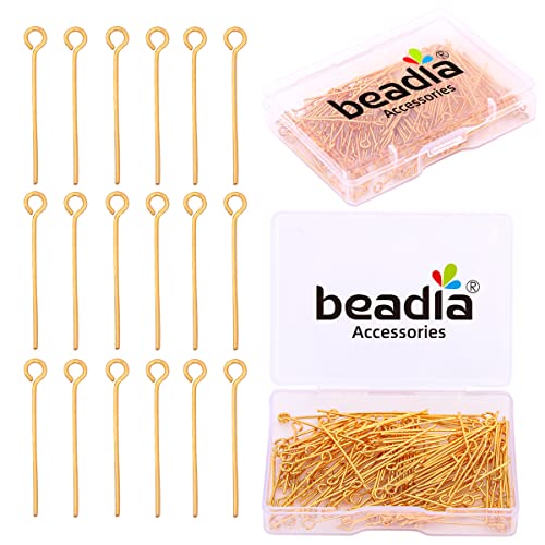 BEADIA 18K Gold Plated Open Eye Pins Non Tarnish 35mm 150pcs for Jewelry Making Findings - color: Open Eye Pins Gold, size: 35x0.7mm