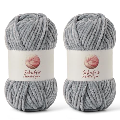 Chenille Yarn for Crocheting Size 5 Bulky Yarn 2 Pack Grayish - color: 2 Grayish
