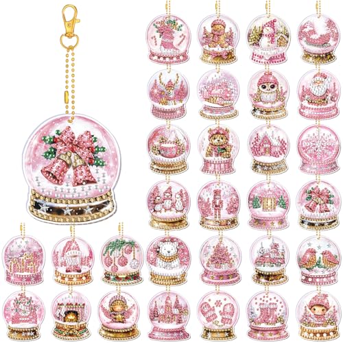 WILLBOND 30 Pcs Christmas Diamond Art Kits for Adults, Pink Crystal Ball - color: Pink Crystal Ball