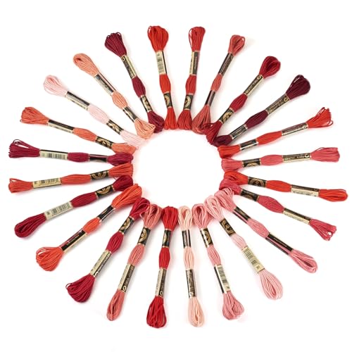 FASHEWELRY 210 Yards Handmade Polyester Embroidery Floss Red Crewel Cross Stitch Threads 1mm 6-Ply Embroidery Thread Bulk for Beginners Adult DIY Sewing Knitting Supplies - color: Red, size: 1mm