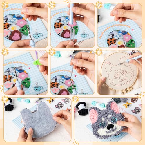 WATINC Punch Needle Coaster Kit - 6 Pattern DIY Craft for Beginners, Puppy