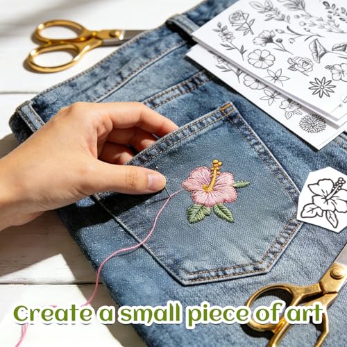 4 Sheets Stick and Stitch Embroidery Patterns, 8.5"x11" Pre-Printed Floral