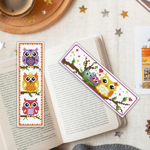 ORIGACH 6 Set Cross Stitch Bookmark Kit for Beginner Owl Pattern DIY Stamped Embroidery Bookmark Kit with 13 Colors Embroidery Floss Instructions - style: Owl