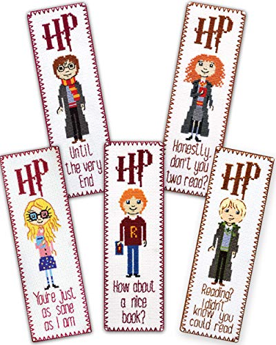 Personalized.Design Embroidery Kits for Kids 'HP Quotes' - Set of 5 DIY Bookmarks with Counted Cross-Stitching Patterns - color: 5-in-1
