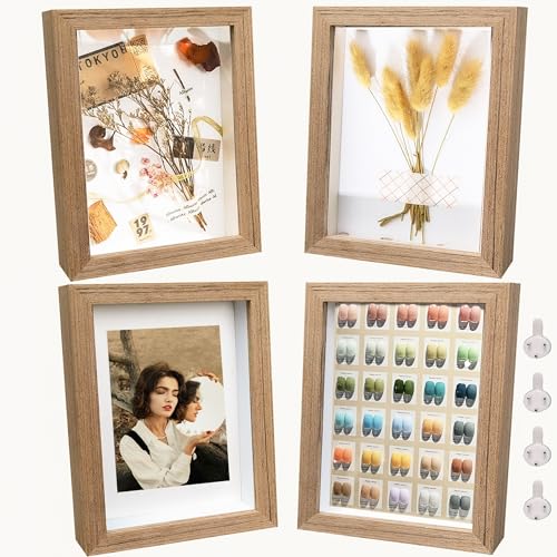 5x7 Shadow Box Frame Small Shadow Box Display Case 4 Pack Original Wood Picture Frames Glass Surface Internal Depth 0.6 inch for Wall Or Tabletop - color: Dark Wood, size: 5x7 inch