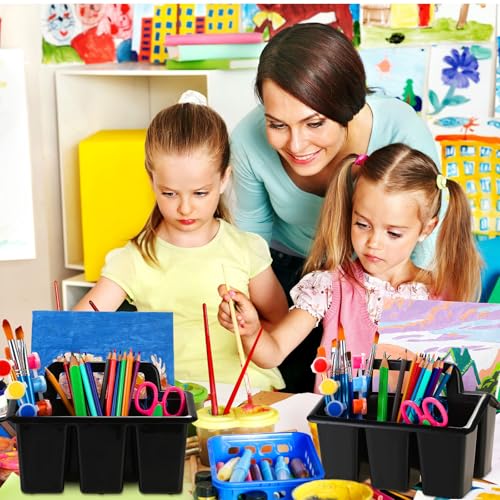 WILLBOND 12 Pcs Classroom Storage Caddies Stackable Utility Caddies with 4 Compartment Plastic Caddy with Handle Portable Storage Bins Organizers for Kids Schools Art Craft Supplies - color: Black