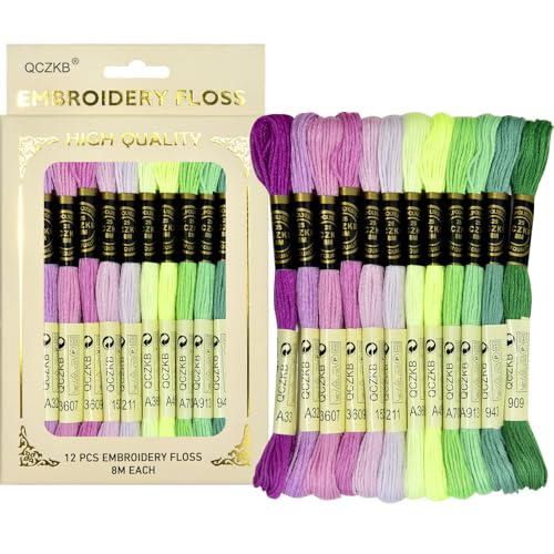 Premium Rainbow Color Embroidery Floss - Cross Stitch Threads - Friendship Bracelets Floss - Crafts Floss - 12 Skeins Per Pack Embroidery Floss,Green-Purple Gradient - color: Green-Purple Gradient