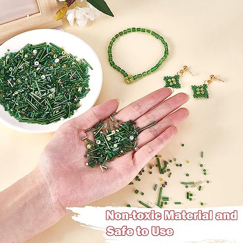 Ornaland Glass Bugle Beads Tiny Long Tube Seed Beads Bulk, Green, 30g - color: Green