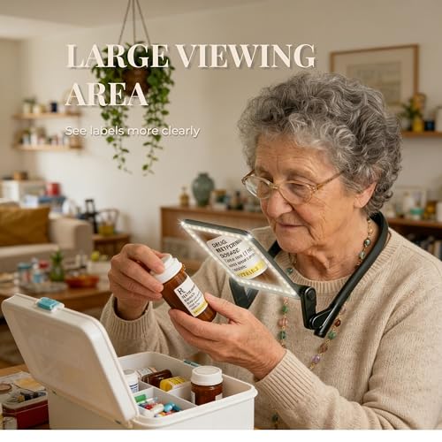 Magnifying Glass with Light for Reading, Hands Free Neck Magnifier Wearable