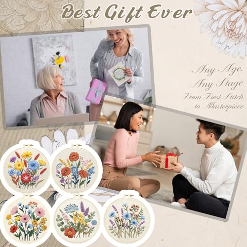 Yinder 5 Set Embroidery Kit for Beginner Starter Kit, Wildflowers - style: Wildflowers