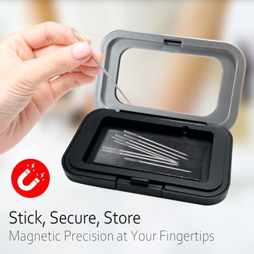 FJW Magnetic Needle Holder Case with Clear Acrylic Lid - Strong Sewing Pin Storage Case - Secure & Visible Needle Keeper for Sewing, Quilting, Crafts Small - size: S