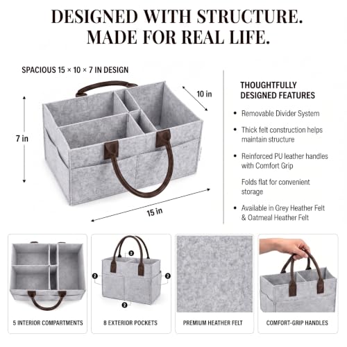 Felt Diaper Caddy Organizer, Nursery & Car Organizer - color: Grey
