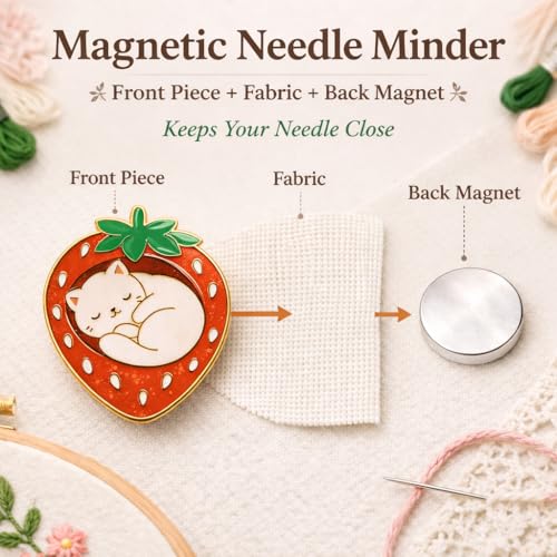 Magnetic Needle Minder, Needle Minder for Cross Stitch Embroidery Sewing, Cute Funny Needleminder Needle Holder, Strong Magnet Needle Nanny, Gift for Women Stitch Lovers, (Strawberry Cat) - color: Strawberry Cat