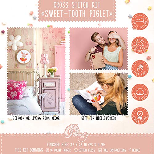 Povitrulya Counted Cross Stitch Kit 'Sweet Tooth' - DIY Embroidery Set - color: Piglet