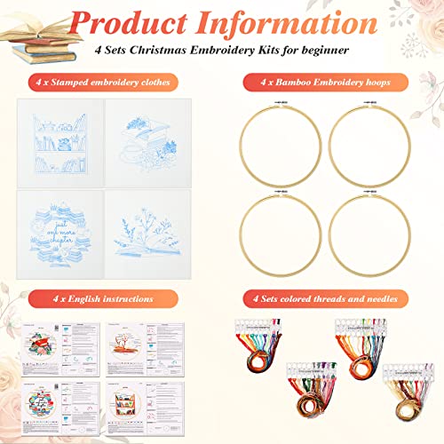 Unittype 4 Set 8'' Book Flower Embroidery Kits for Beginner Adult, Classic - style: Classic