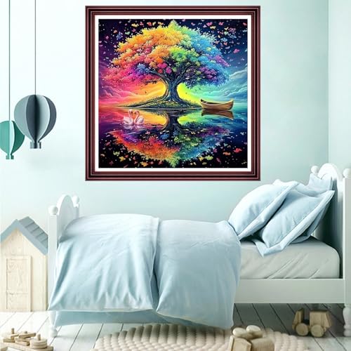 Funchey Counted Cross Stitch Kits for Adults Needlepoint Kits Unprinted Cross Stitching Embroidery Kit 11CT Cross Stitch Supplies-Beautiful Starry Sky Tree 18x18 inch - color: ArtsKits30