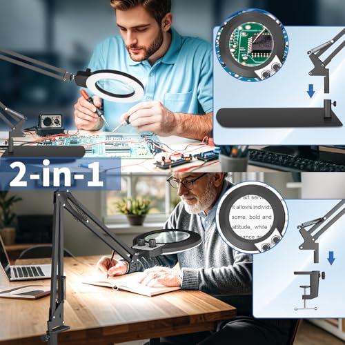 HITTI 12X Magnifying Glass with Light,Upgrade Infinite Color - size: 12X 11.8 INCH Base & Clamp