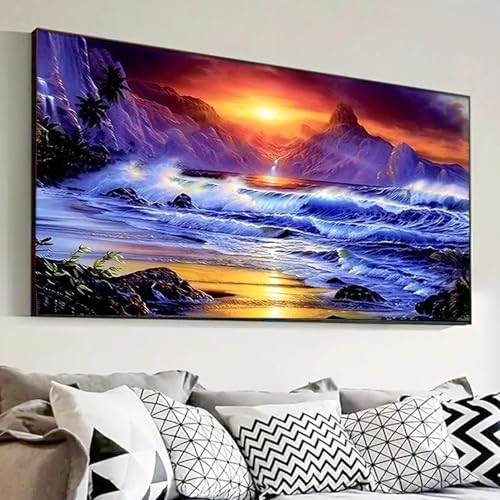 JATOK Diamond Painting Kit for Adults, Ocean Sunset, 27.5 x 15.7 in - color: Rust