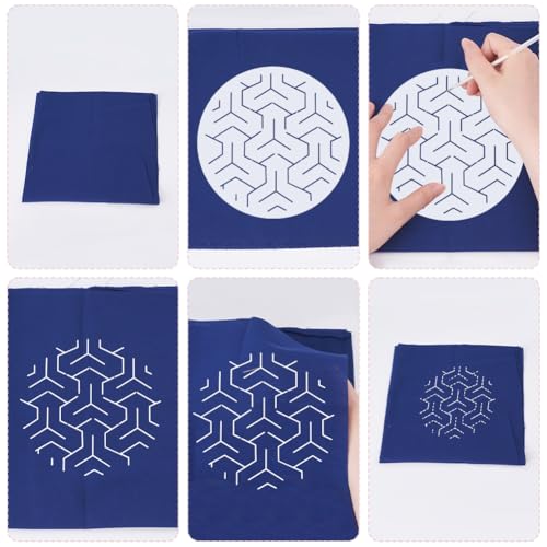 FREEBLOSS Sashiko Stencils - Geometric Embroidery Patterns for Drawing and Hand Quilting - 14x14cm - style: Geometric3