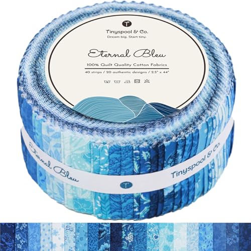Tinyspool & Co.'s Twirlie Roll 40 Precut Quilting Fabric Strips for Quilting Supplies, Crafting, and Sewing, Soft Cotton Strip for Blanket, Rug, Upholstery, Home Decor, and Purse Making, Eternal Bleu - color: Eternal Bleu