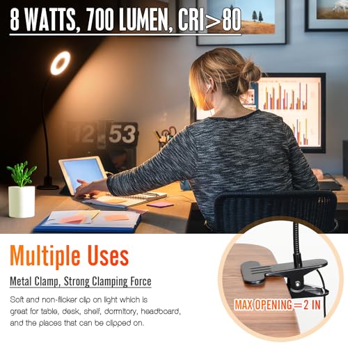 Clamp on Lamp, Desk Lamps, 8W Clip Light, Warm & Daylight & White Light 3 Colors, 10 Dimmable Illumination Modes (3 Pack) - size: 3-pack
