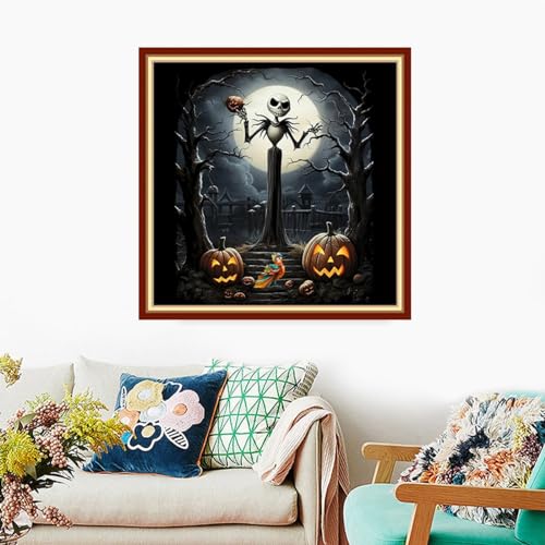 Foxdiviy Stamped Cross Stitch Kits Full Range of Embroidery Needlework Starter Kits for Beginners Adults 11CT Embroidery Patterns Art Crafts DIY Needlepoint Kits-Skull Moon 18x18 inch - color: Stamped Set 09