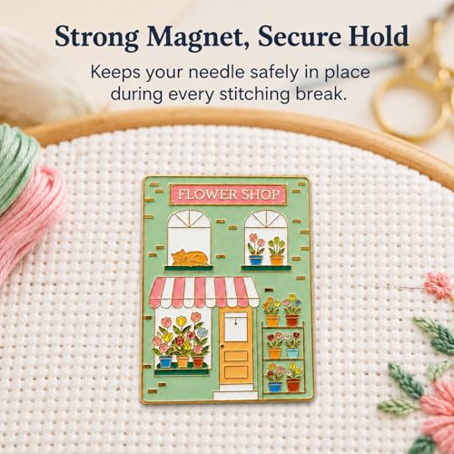 Magnetic Needle Minder, Needle Minder for Cross Stitch Embroidery Sewing, Cute Funny Needleminder Needle Holder, Strong Magnet Needle Nanny, Gift for Women Stitch Lovers, (Flower Shop) - color: Flower shop