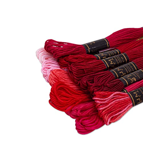 12 Pieces | Premium Embroidery Thread | 100% Egyptian Cotton Premium Skeins | Cross Stitch Embroidery Floss | Oeko TEX Certified Stranded Cotton (Red Tones) - color: Red Tones