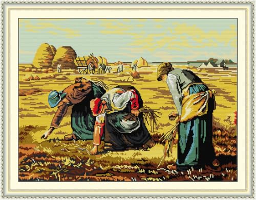 Meecaa Cross Stitch Kits 14 Count Stamped, Miller Gleaner Rice Field Embroidery Kit with Accessories Pre Printed (Gleaner) - color: Gleaner