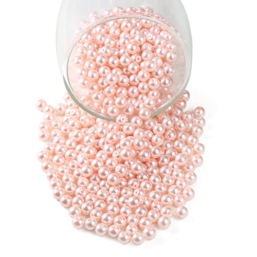 YouLuo 200Pcs Glass Pearl Beads for Jewelry Making,Glass Beads for Bracelet - color: Light Rose Pink，4mm