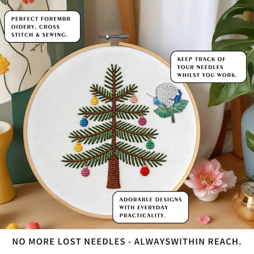 Needle Minder Magnet, Magnetic Needle Minder, Needle Minders Magnetic Cross Stitch Accessories, Magnetic Needle Holder, Life Tree, Butterfly, Cats, Owl, Heart (White Hydrangea) - size: White Hydrangea