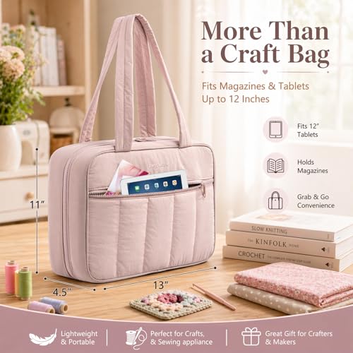 AMOIGEE Sewing Bag Organizer with 17 Clear Pockets and Tool Holders - color: Blush Pink