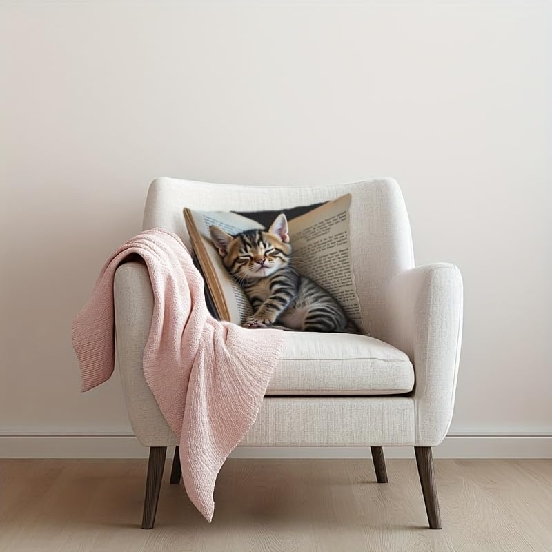18x18 Cute Cat Linen Square Couch Living Room Animal Pillow Cover - color: Pa10007, size: 18" x 18" (Pack of 1)