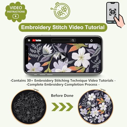 Santune 3 Pack Embroidery Kit for Beginners, Needlepoint Cross Stitch Kits for Adults,Needle Point Sets with Stamped Petal Pattern Stitch Video Tutorial - color: Petal Patterns