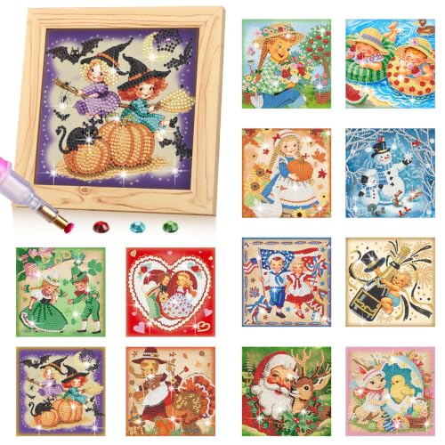 Trandraft 13 Pcs Vintage Holiday Small Diamond Art Kits for Adults Craft - style: Vintage Style