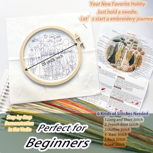 FONNUY Giraffe Pre-Stamped Embroidery Pattern for Beginners, Boho Needlepoint Kits for Beginners Cross Stitch Craft Sewing Full Needles and Thread Hoop Kit (Giraffe 01) - color: Giraffe 01