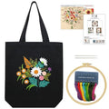 KABAKE Canvas Tote Bag Embroidery Kit, Embroidery Kits for Beginners, Arts and DIY Crafts Embroidery Starter kit, Include Stamped Embroidery Bag, Threads, Embroidery Tools (Black Bag with Floral) - color: Black Bag with Floral