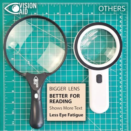 VisionAid Big 5.5" Magnifying Glass with LED Light (USB Rechargeable) and Hard Case — Handheld Illuminated Large Magnifier for Reading — See Fine Print 3 Times Bigger - size: 5.5 inches