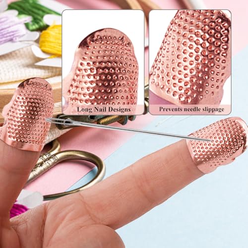 2 Pack Adjustable Metal Sewing Thimbles S+M – Finger Protector for Quilting Embroidery Needlework and DIY Craft Safety Use - color: 2 Rose Gold