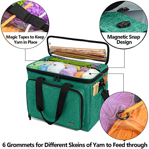 Teamoy Knitting Bag, Yarn Storage Organizer Crochet Bag Tote, Green - color: Green