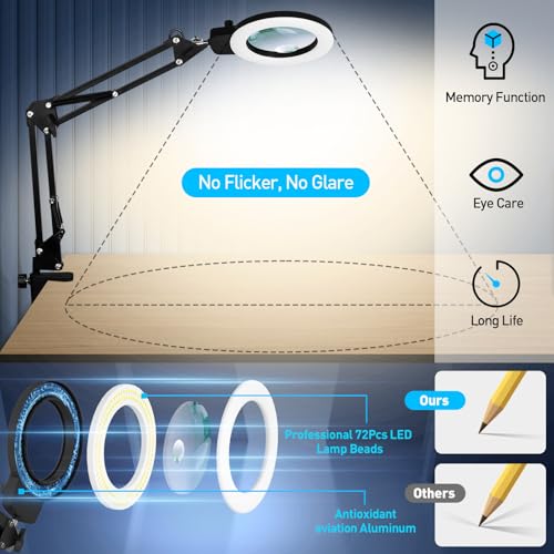 KIRKAS 12X 30X Magnifying Glass with Light and Stand, Overhead Knob 2 in 1 - size: 12X 30X 9.06 INCH Base & Clamp