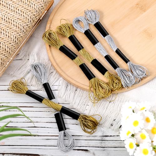 6 Skeins Embroidery Threads, Metallic Embroidery Floss (Gold + Silver) - color: Gold + Silver